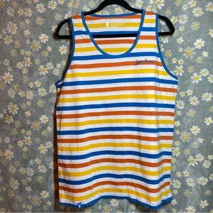 Dutch Bros Blue, Orange, and Yellow Striped Tank